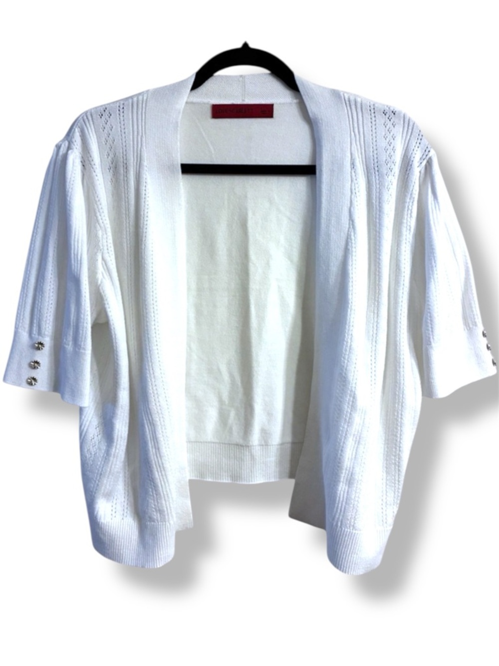 Love Scarlett White Open Front Knit Cardigan Size L EUC very soft